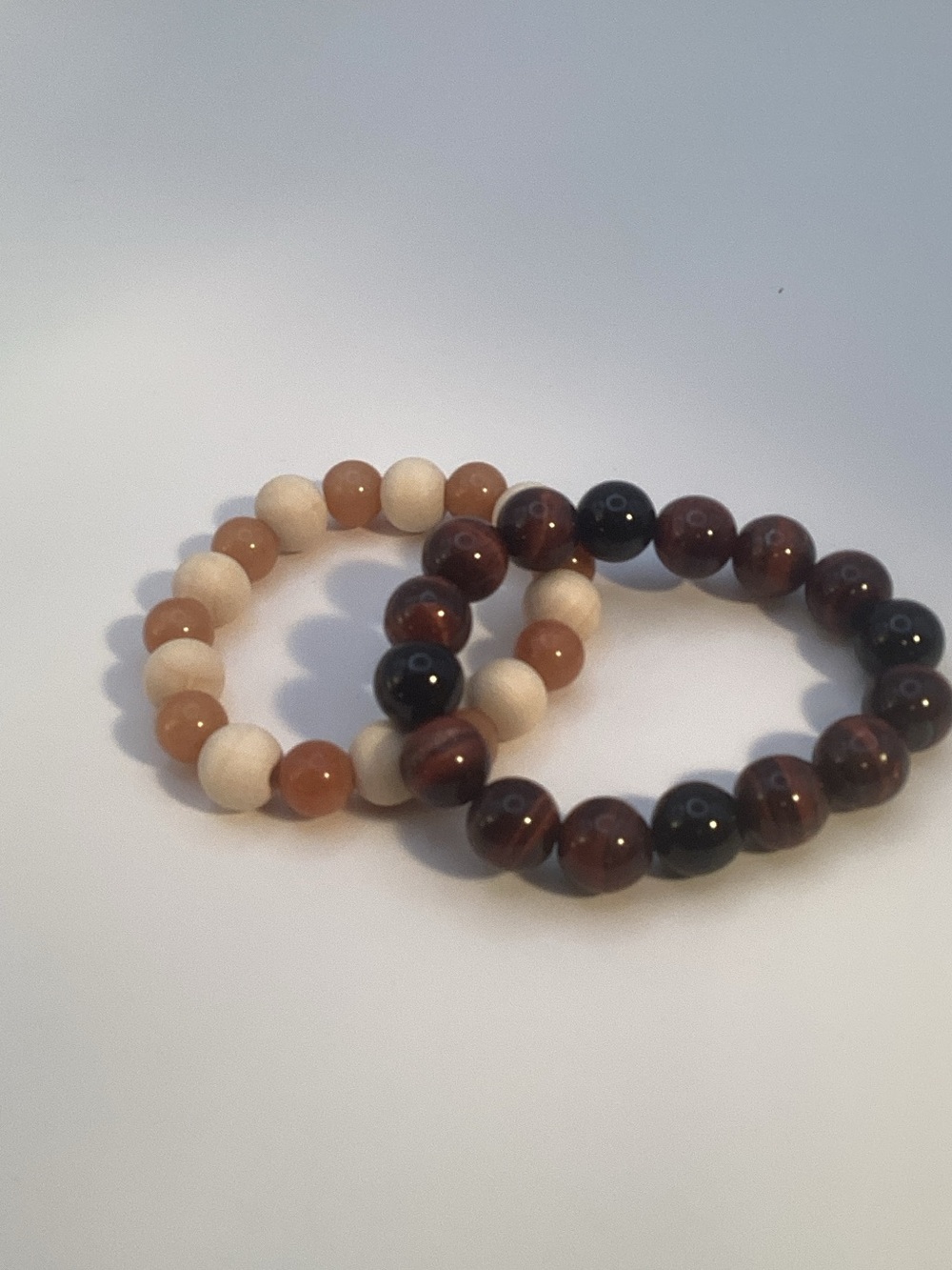 Natural Brown and Cream Beaded Stretch Bracelet Set